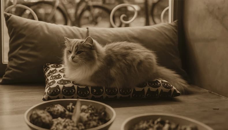 Katzen am Fenster im Katzencafé Katzentempel München
