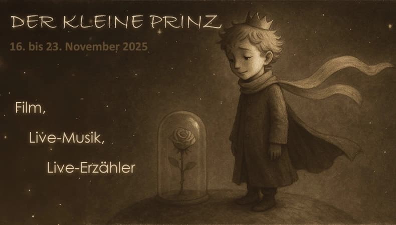Szene aus dem Animationsfilm Der kleine Prinz mit Erzähler im Hintergrund