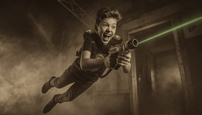 Kinder spielen Lasertag in der Arena der LaserZone München