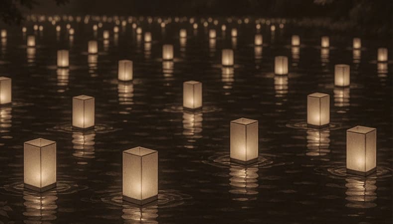 Laternen auf dem Wasser beim Laternenfestival München