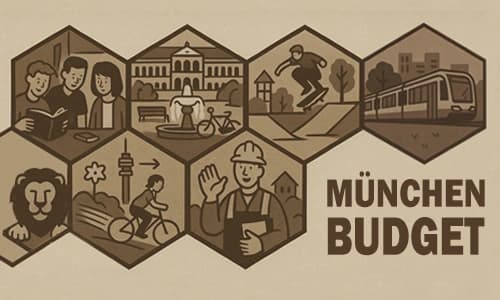 Städtisches Plakat zum München Budget mit der Aufschrift Deine Ideen für unsere Stadt