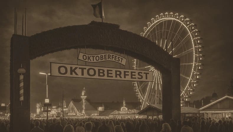 Oktoberfest bei Nacht mit Lichtern
