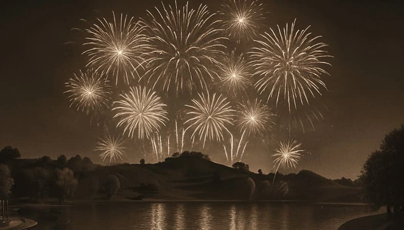 Feuerwerk über dem Olympiasee in München