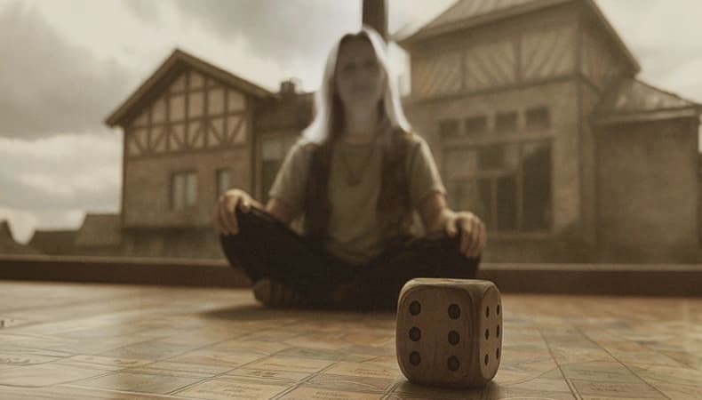 Leela-Spielbrett mit Figuren und Würfel