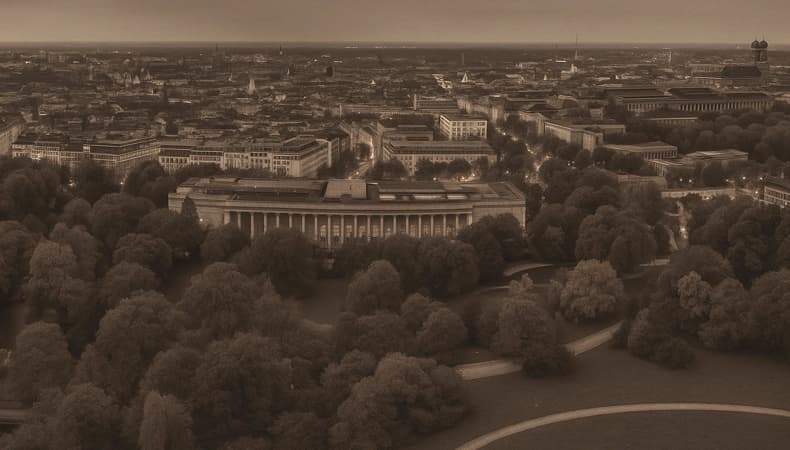 Fassade des Haus der Kunst in München, Blick von der Straße