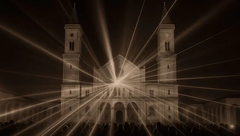 Ludwigstraße in München bei Nacht mit Lichtinstallationen zur Silvesterfeier